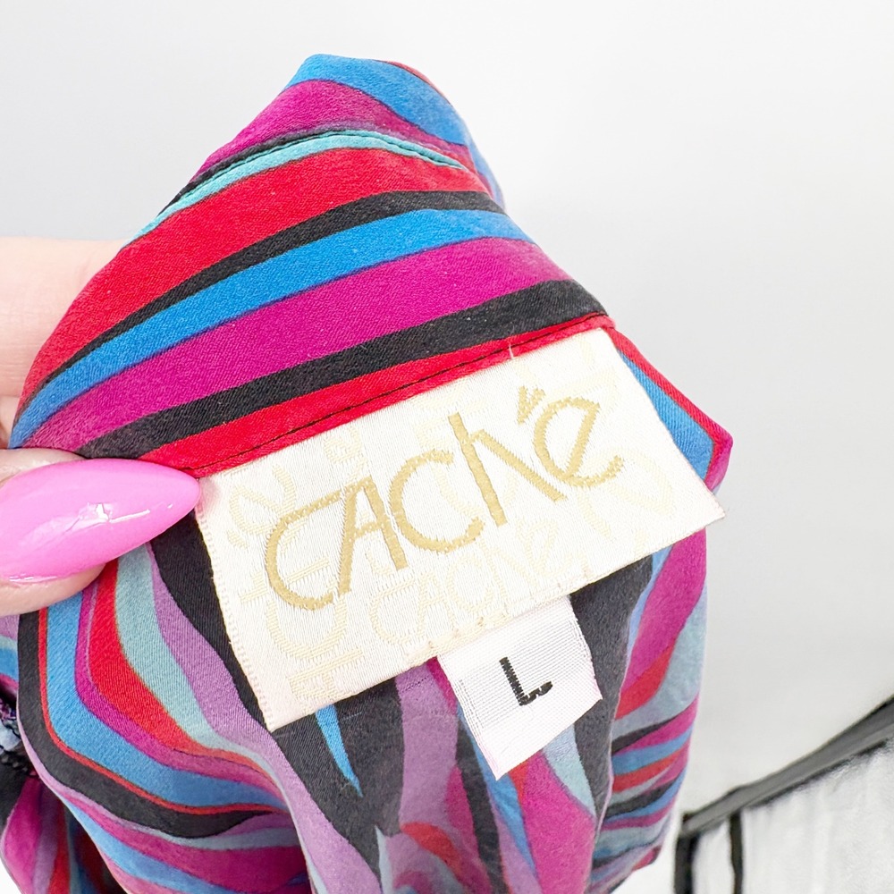Cache Womens Multicolor Striped Y2K Retro Vibrant Wrap Front Silk Top Size L - Picture 5 of 6
